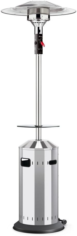 Enders Terrassenheizer Gas Elegance, Gas-Heizstrahler 9376, Heizpilz mit stufenloser Regulierung, Eco Plus Brenner, Transporträder, Umkippsicherung, Silber/Schwarz