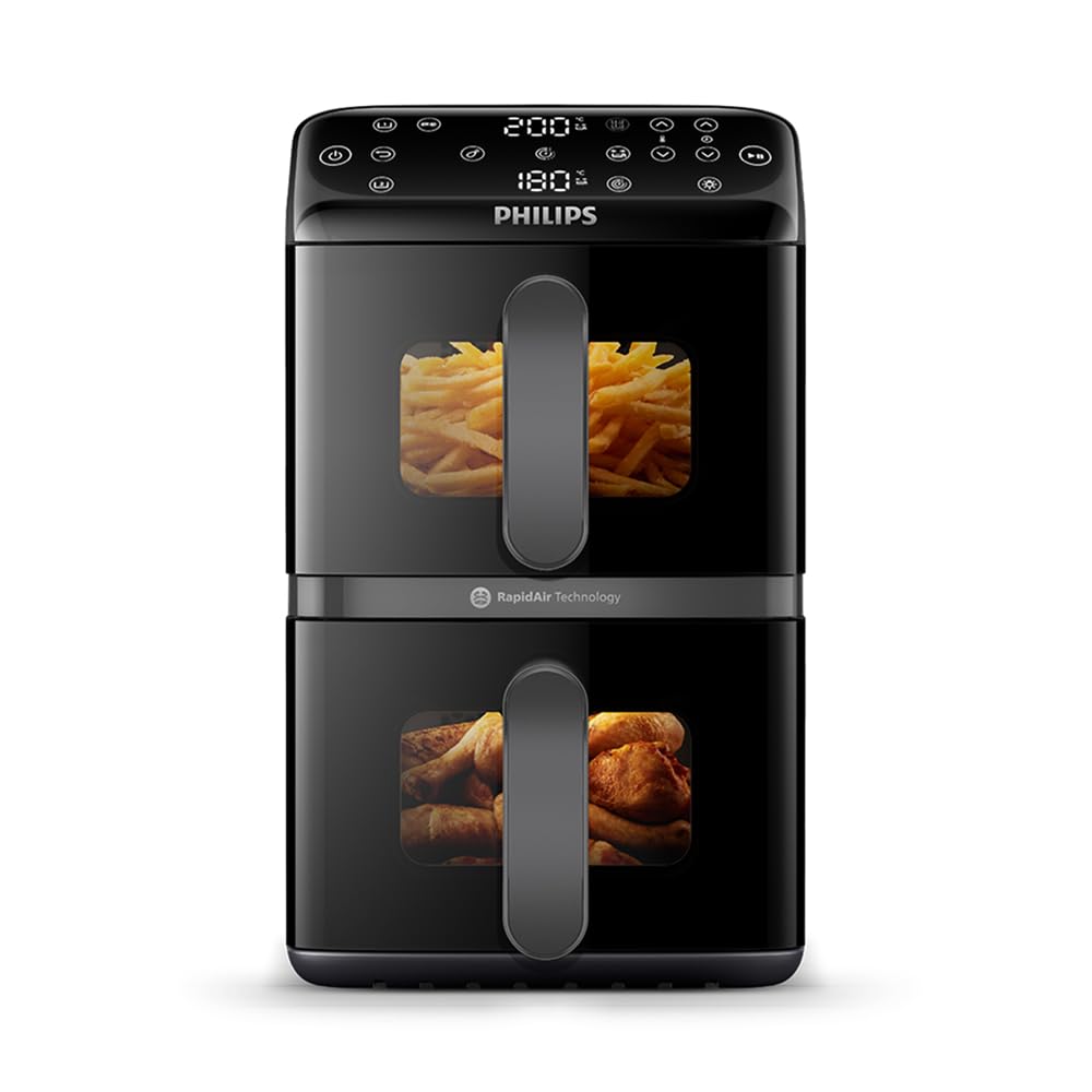Philips Dual Basket 3000 NA350/00 Heißluftfritteuse 9L, 2 Körbe, 12 Funktionen, 2750W, Schwarz