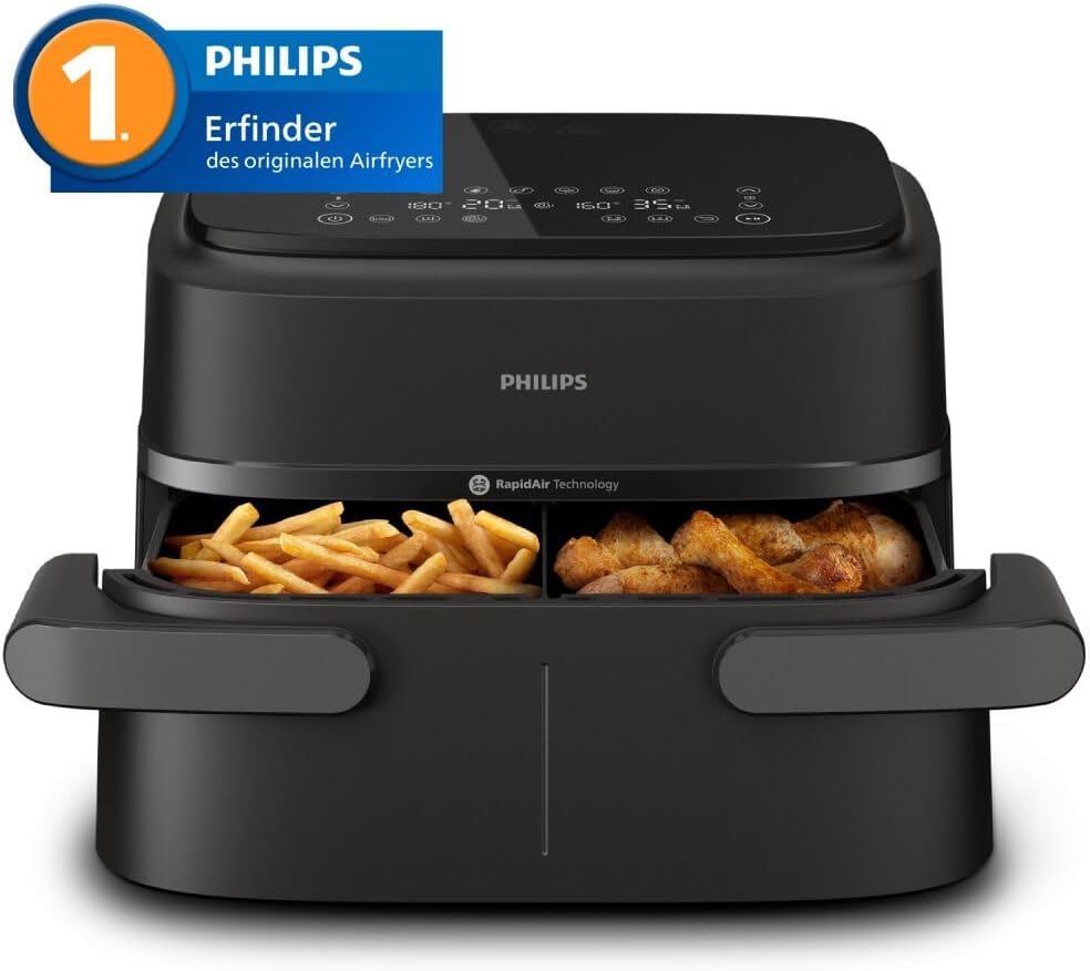 Philips 1000 Series NA154/00 Dual Basket Heißluftfritteuse 7,1L, 10 Funktionen, 2450W, Schwarz