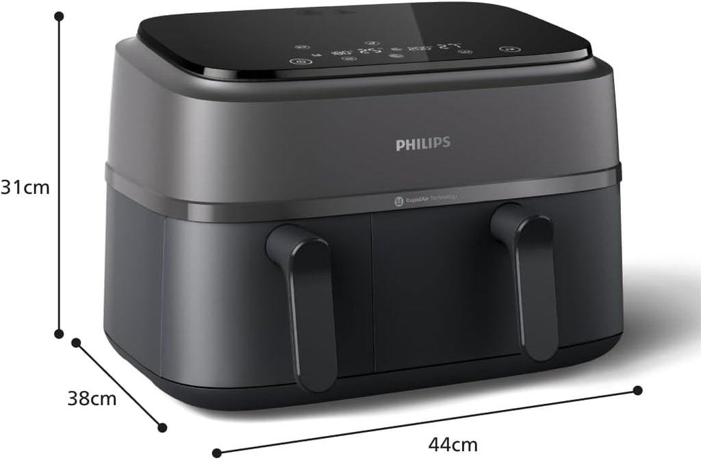 Philips Dual Basket 3000 NA350/00 Heißluftfritteuse 9L, 2 Körbe, 12 Funktionen, 2750W, Schwarz
