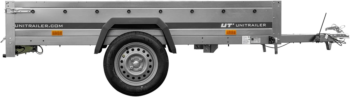 UNITRAILER Auto Anhänger Garden Trailer 230 Kipp – PKW Anhänger 750KG, 230cm x 125cm Transportfläche, Robuste Struktur Aus Verzinktem Stahl, Klappbarer Deichsel