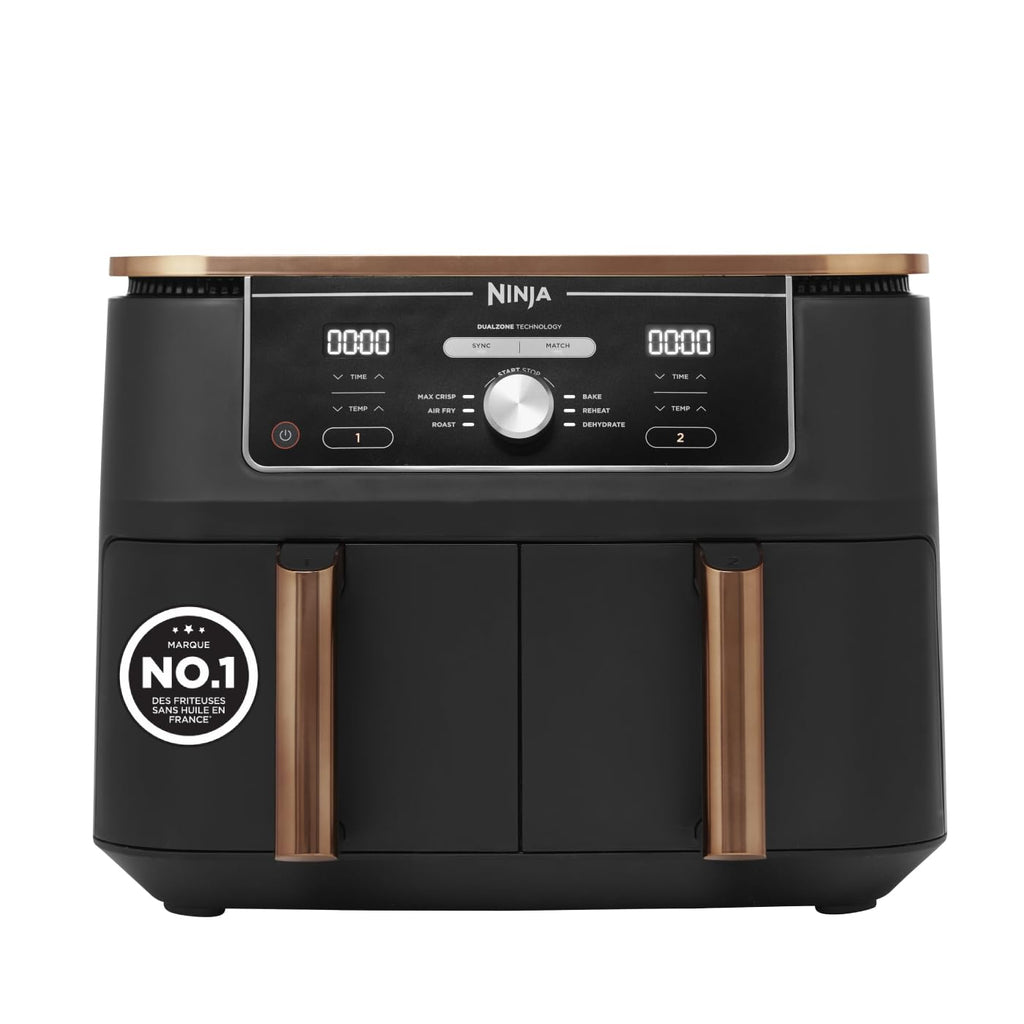 NINJA Foodi FlexDrawer Air Fryer, Dual Zone with Removable Divider, Large 10.4L Drawer, 7-in-1, Double Zone, Dishwasher Safe Non-Stick, Black & Copper, AF500EUCP