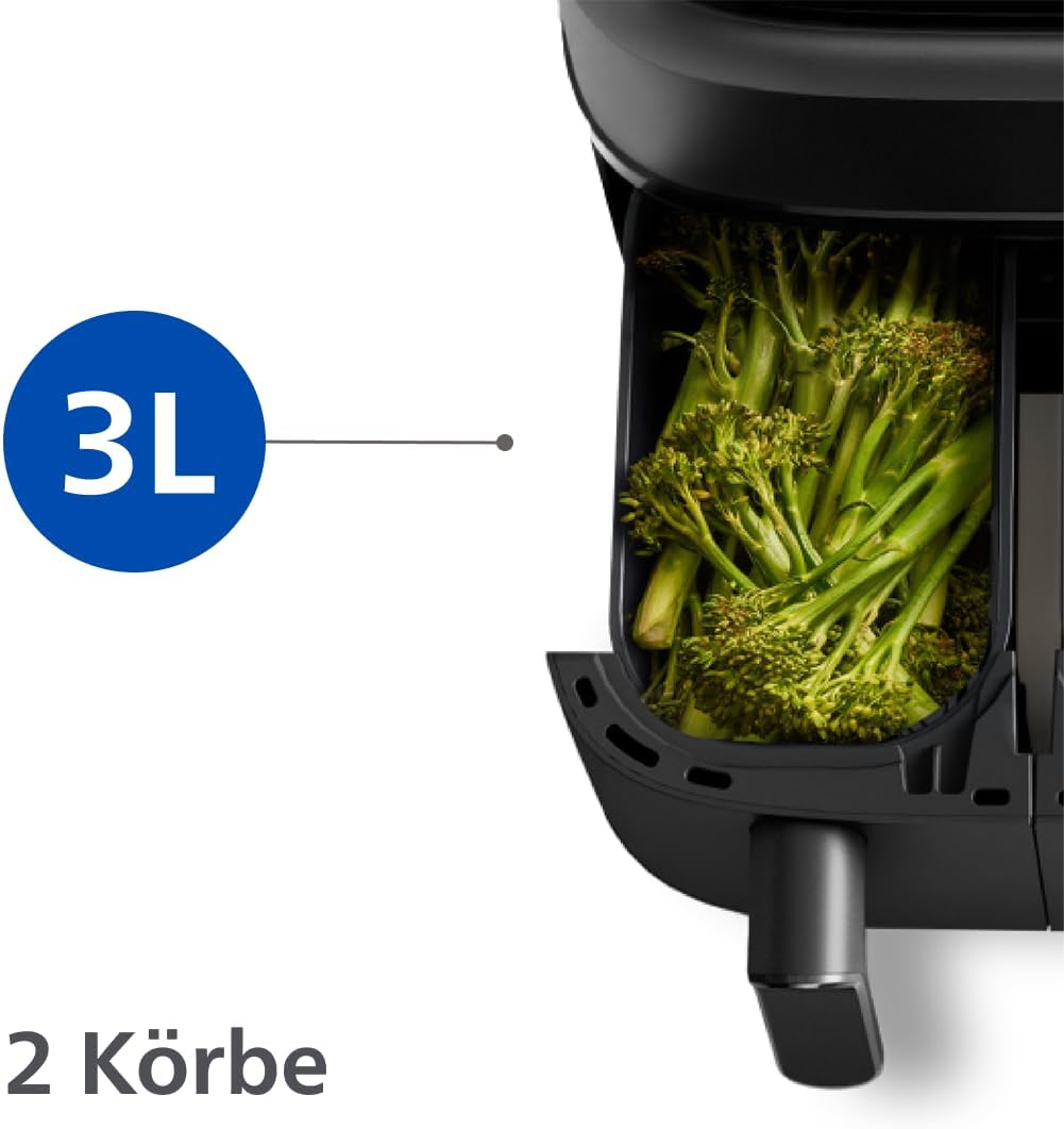 Philips Dual Basket 3000 NA350/00 Heißluftfritteuse 9L, 2 Körbe, 12 Funktionen, 2750W, Schwarz