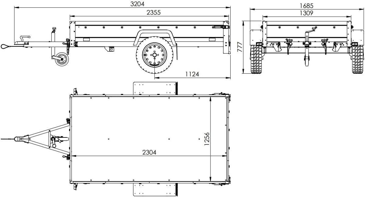 Garden Trailer 230 Hochplane 750 kg, Bügel grau, Autoanhänger mit Schutzgitter, Stützrad, Transportfläche 230cm x 125cm