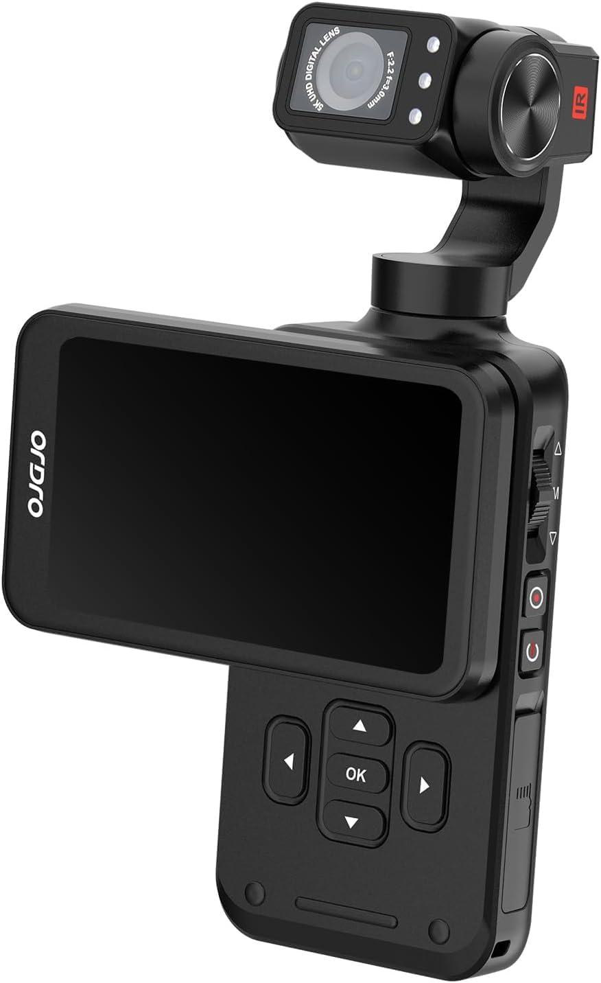 ORDRO 5K Handheld-Videokamera, Vlogging-Camcorder, 3,5-Zoll-Dreh-Touchscreen, 3-Achsen-Stabilisierung, IR-Nachtsicht, WDR, Gesichtserkennung, 120°-Weitwinkel, Lange Akkulaufzeit