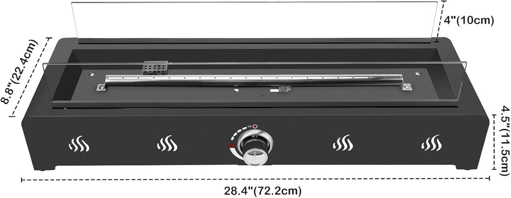 Onlyfire 72 cm Table Gas Fire Pit, 6.5 kW Propane Gas Table Fire with Rear Air Inlet, Glass Wind Protection and Lava Stone, Smokeless Table Fire Pit for Outdoor Garden Patio, Rectangular