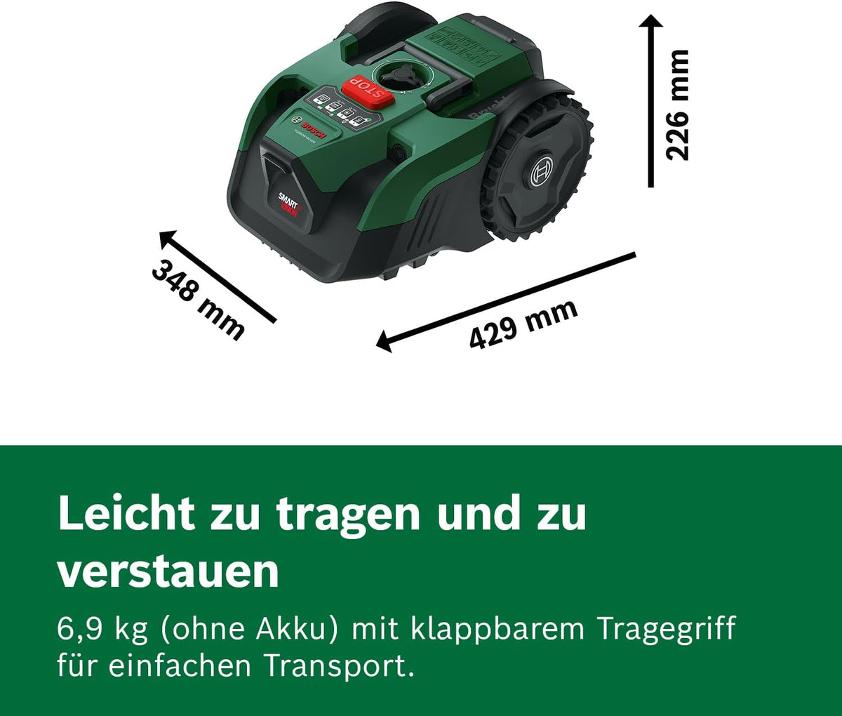 Bosch Akku-Mähroboter VISIMOW18V-200 (für Rasenflächen bis 200 m², Schnittbreite: 18 cm, Schnitthöhe: 20-60 mm, ohne Akku)