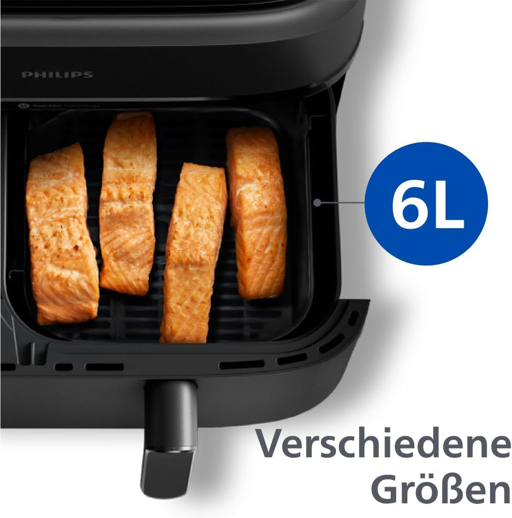 Philips Dual Basket 3000 NA350/00 Heißluftfritteuse 9L, 2 Körbe, 12 Funktionen, 2750W, Schwarz