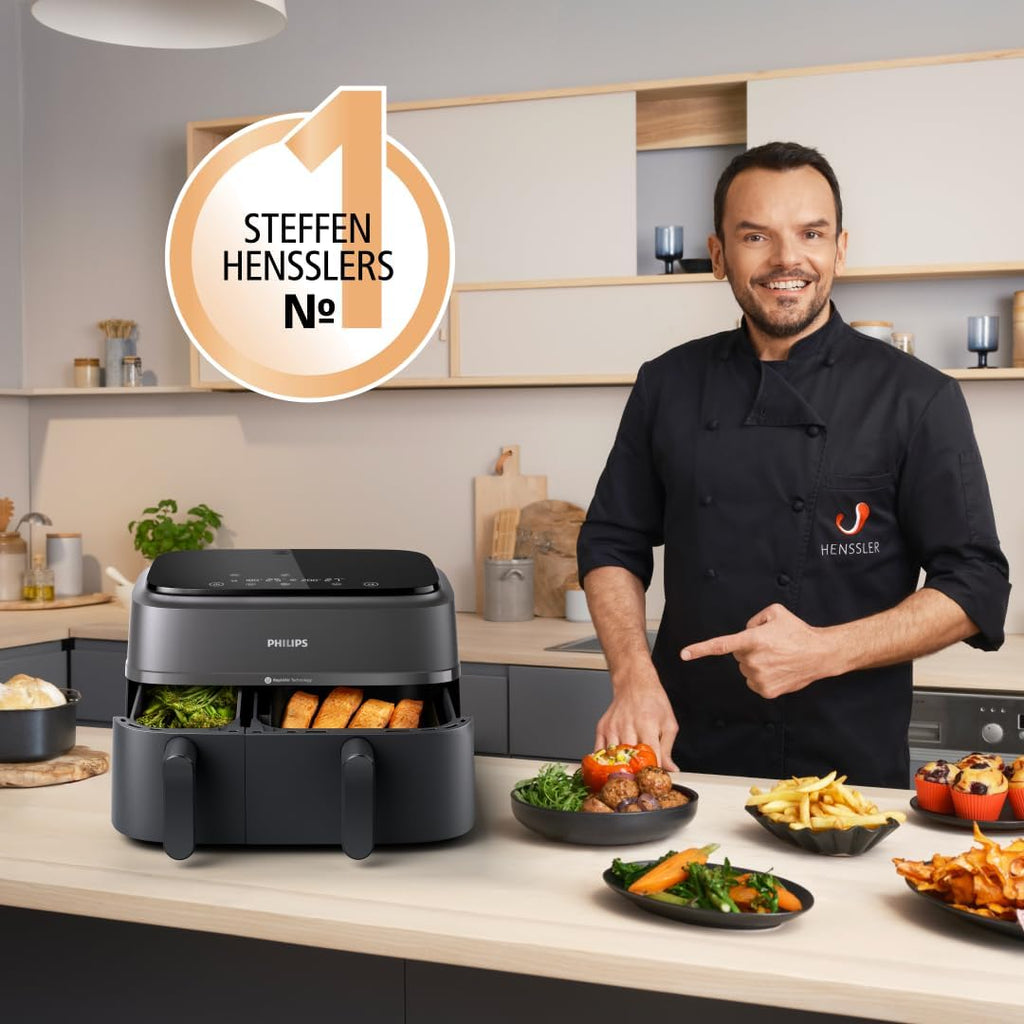 Philips Dual Basket 3000 NA350/00 Heißluftfritteuse 9L, 2 Körbe, 12 Funktionen, 2750W, Schwarz