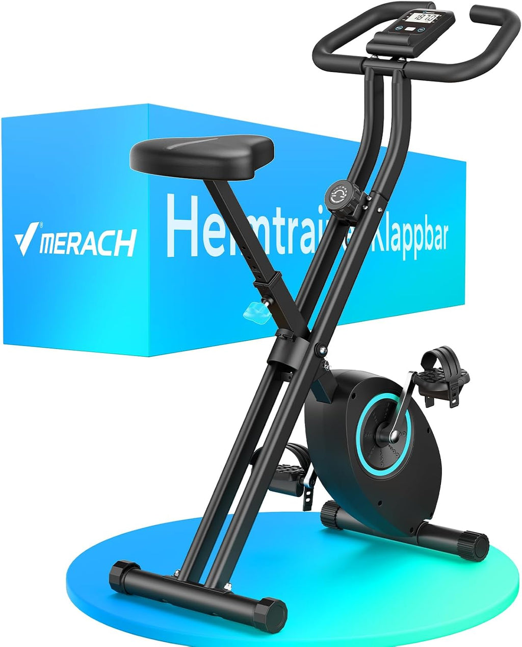 MERACH Foldable Exercise Bike, Quiet Home Trainer Bicycle with 16 Levels Magnetic Resistance, LCD Display, Comfortable Saddle, Fitness Bike for Home, Space-Saving Design for Effective Training