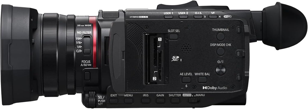 Panasonic HC-X1600E 4K 60p Professional Camcorder with 25mm Wide-Angle Lens, 24x Optical Zoom, 5-Axis Hybrid OIS, Wi-Fi, USB PD, Black