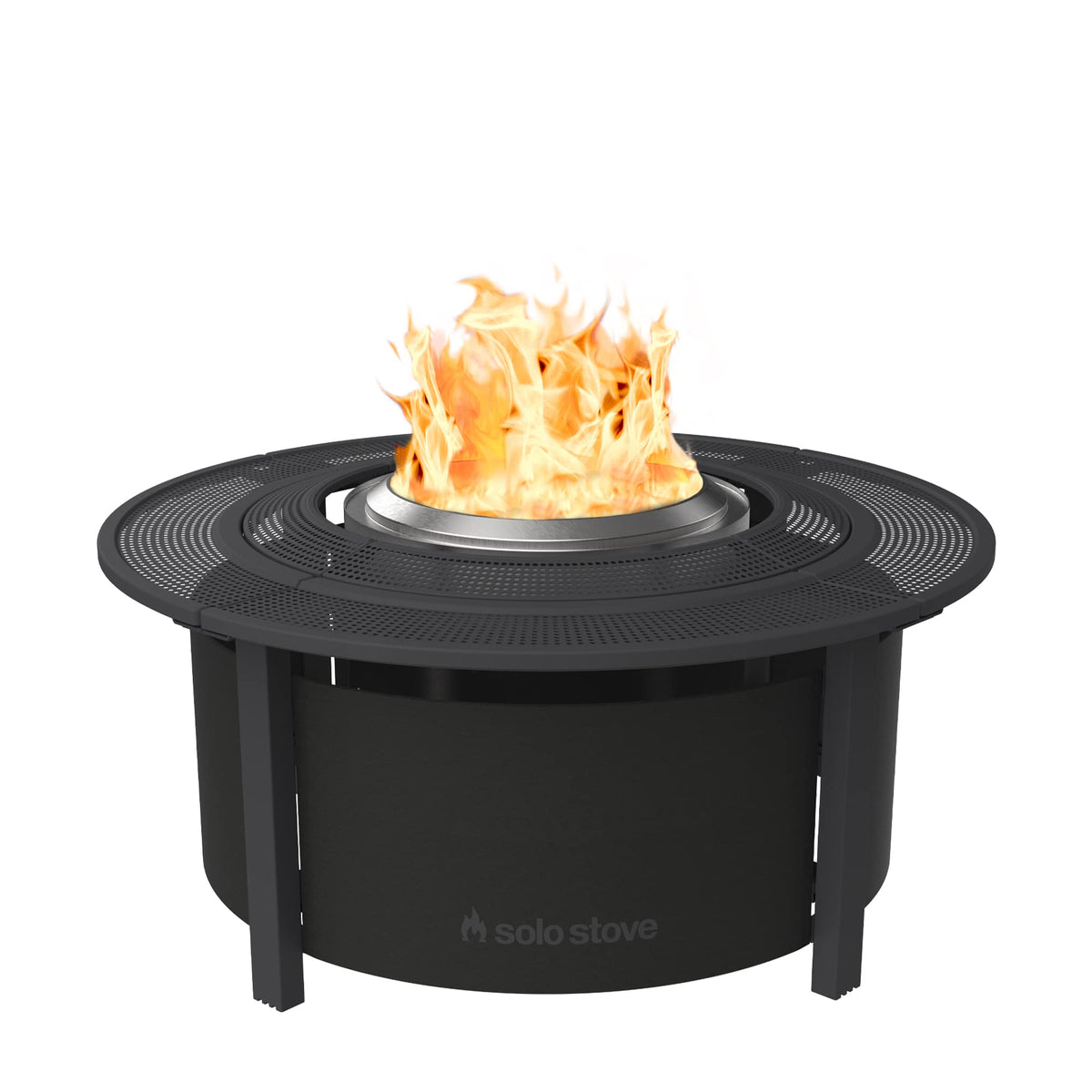 Solo Stove Surround Fire Pit Table with Heat Protection Large | Raiser and Storage for Yukon Powder Coated Steel/UV Resistant Material - Height 52cm Width 133.5cm Black