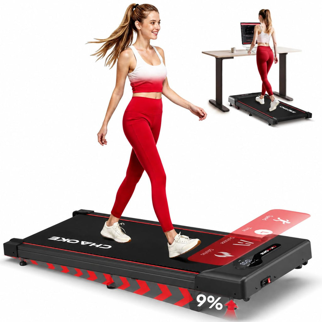 CHAOKE Walking Pad Laufband mit 9% Steigung, 10 km/h Schreibtischlaufband für Zuhause und Büro, 2,75 PS leiser Motor, Bis zu 150 kg Belastbarkeit, 12 HIIT-Programmen und Fernbedienung