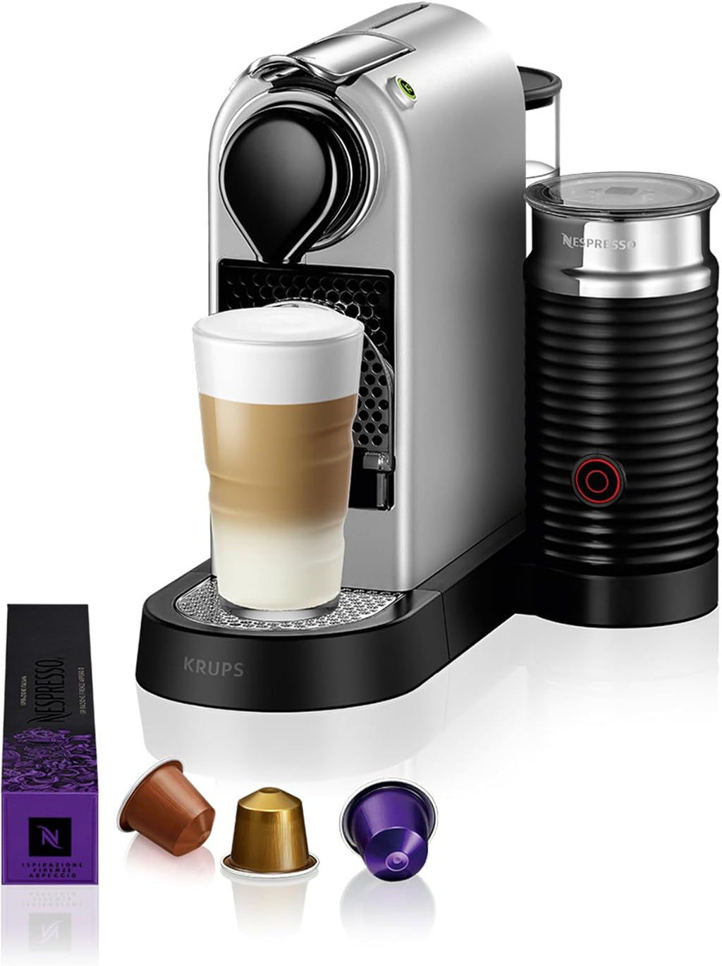 Nespresso Krups XN761B Citiz&Milk Kaffeekapselmaschine | automatischen Standby-Modus | 1260W | Wassertankkapazität: 1L | Pumpendruck: 19 Bar | silber