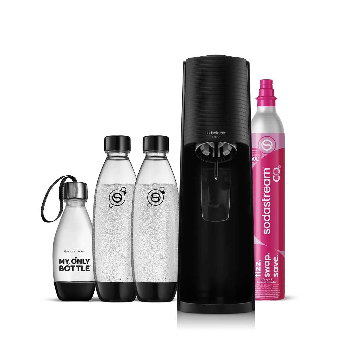 Sodastream Terra Soda Machine | 1 Bottle 1L + Cylinder 60L | Black