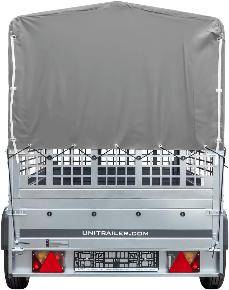 Garden Trailer 230 Hochplane 750 kg, Bügel grau, Autoanhänger mit Schutzgitter, Stützrad, Transportfläche 230cm x 125cm