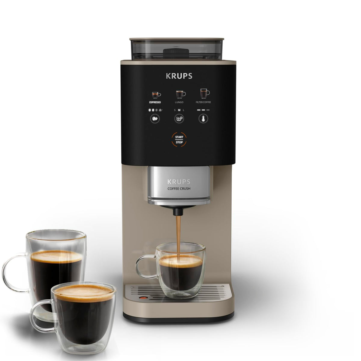 KRUPS Coffee Crush Extra Kaffeevollautomat, nur 15 cm breit, Beige