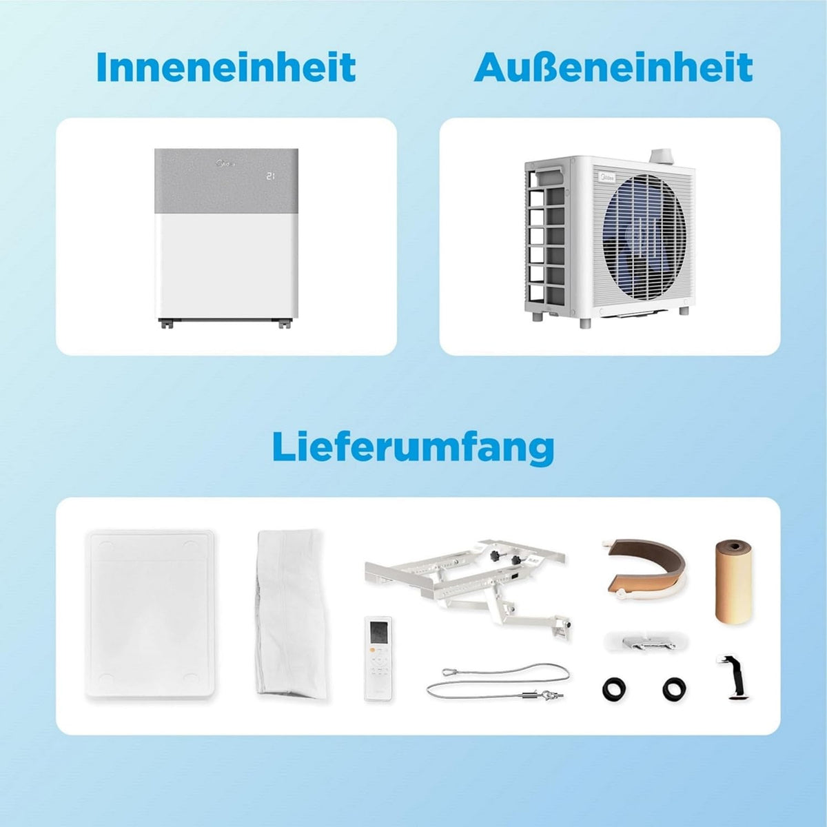 Midea Portasplit Mobile Wärmepumpe, Klimaanlage, Kühlen A++/Heizen A+, 12000 BTU 3, 5kW, für Räume bis zu 42 m² / 105 m³, nur 39 dB(A) im Silent-Modus