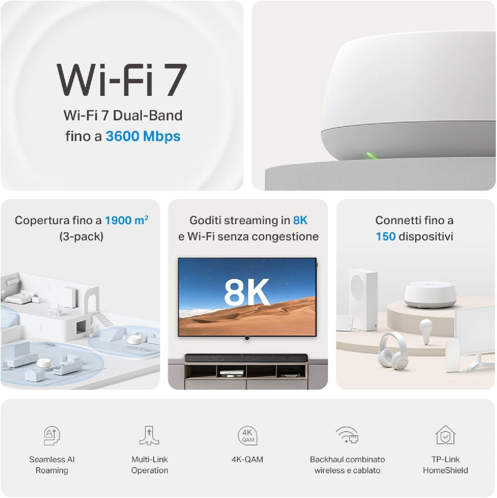 TP-Link Deco Mesh WiFi 7, up to 3.6 Gbps, Pack of 1, Deco BE3600