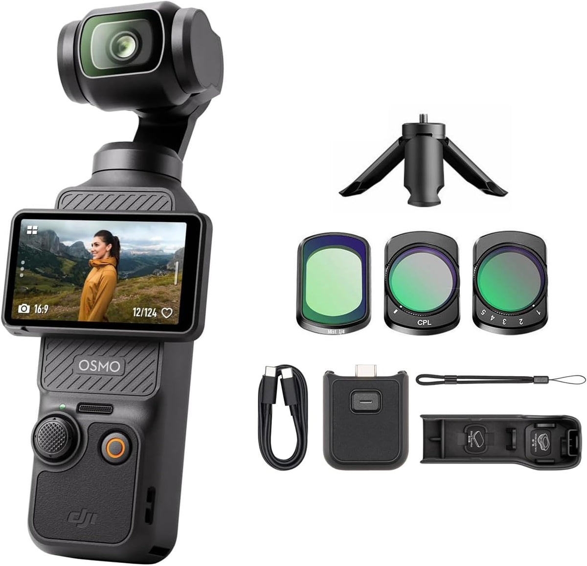 DJI Osmo Pocket 3 Bundle with Filter 3 Set + Tripod, Vlog Camera 4K