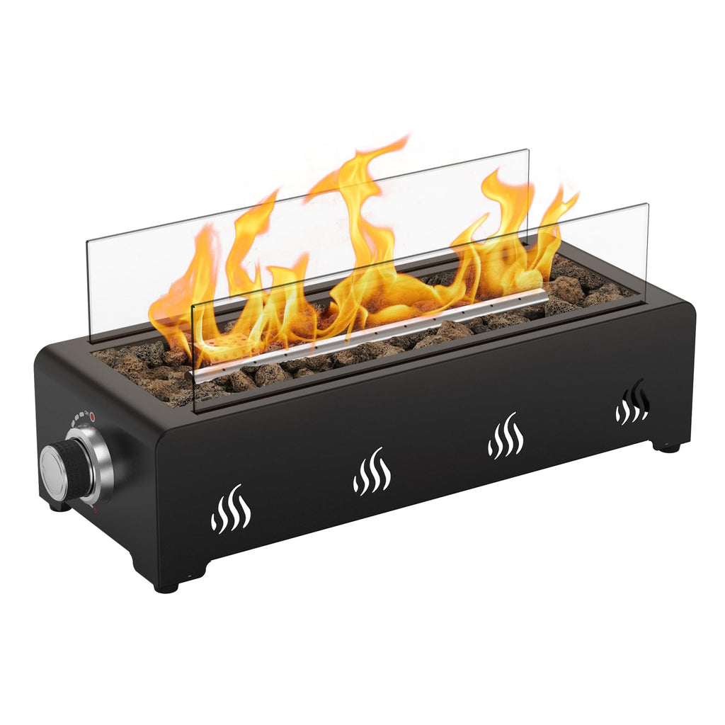 Onlyfire 72 cm Table Gas Fire Pit, 6.5 kW Propane Gas Table Fire with Rear Air Inlet, Glass Wind Protection and Lava Stone, Smokeless Table Fire Pit for Outdoor Garden Patio, Rectangular