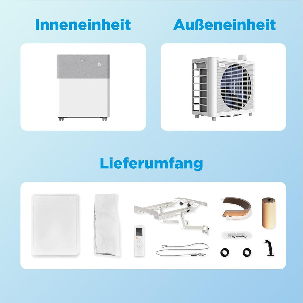 Midea Portasplit Mobile Wärmepumpe, Klimaanlage, Kühlen A++/Heizen A+, 12000 BTU 3, 5kW, für Räume bis zu 42 m² / 105 m³, nur 39 dB(A) im Silent-Modus