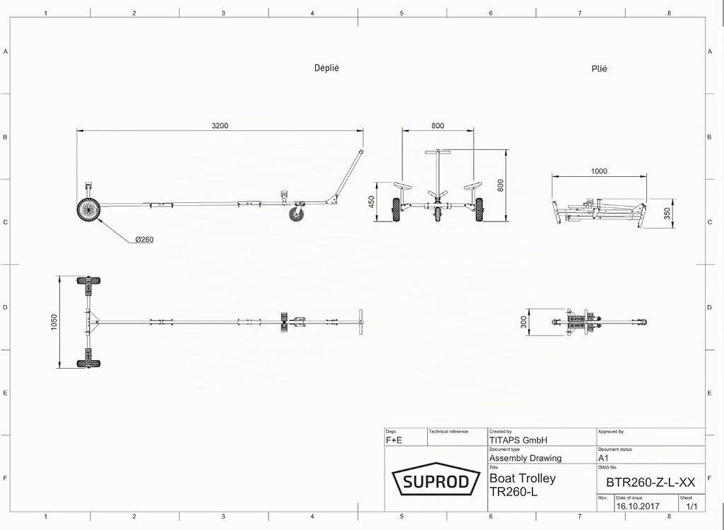 SUPROD TR260 Launching Trolley, for Inflatable Boats, Dinghies, Annexes