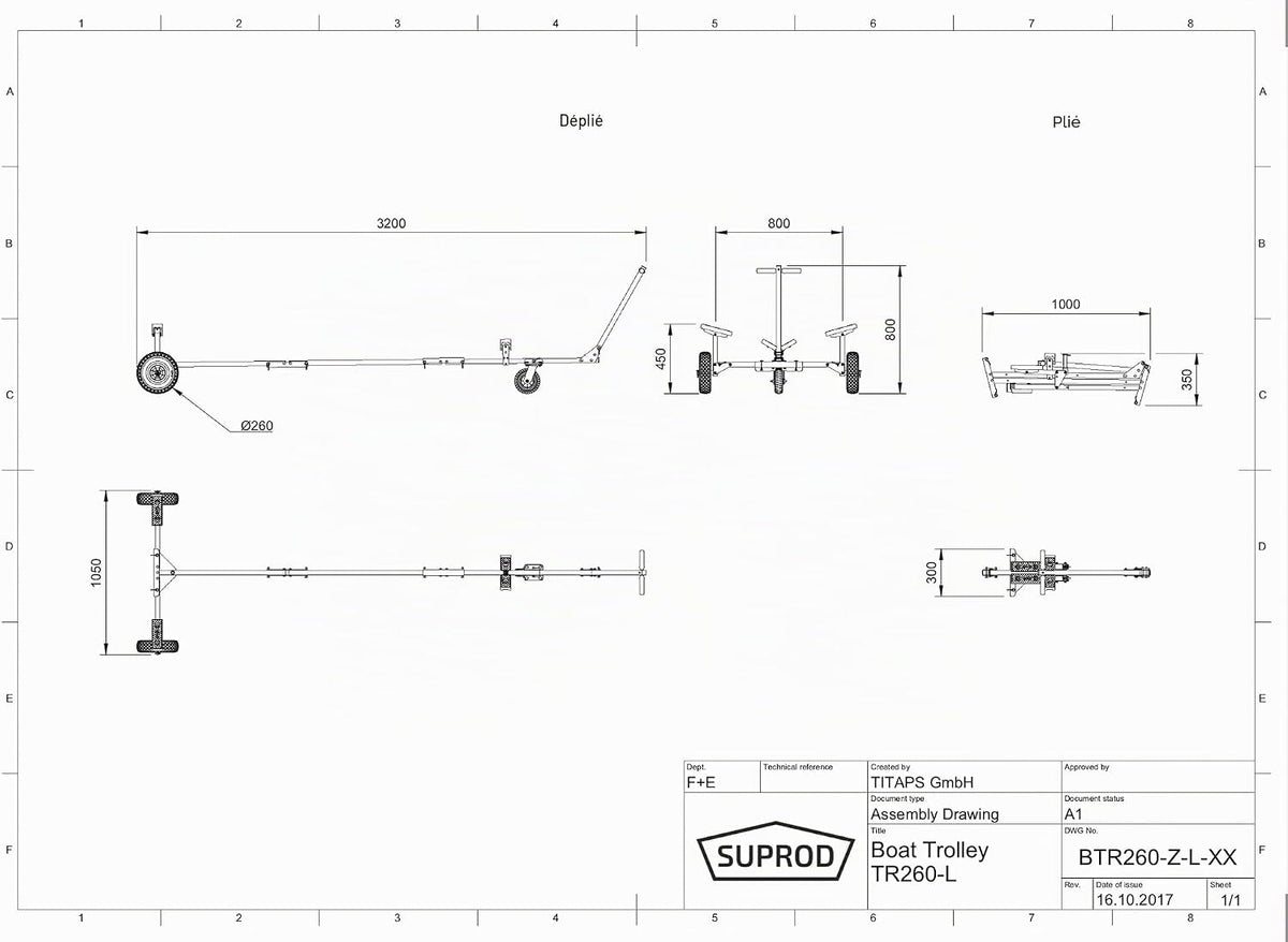 SUPROD TR260 Launching Trolley, for Inflatable Boats, Dinghies, Annexes