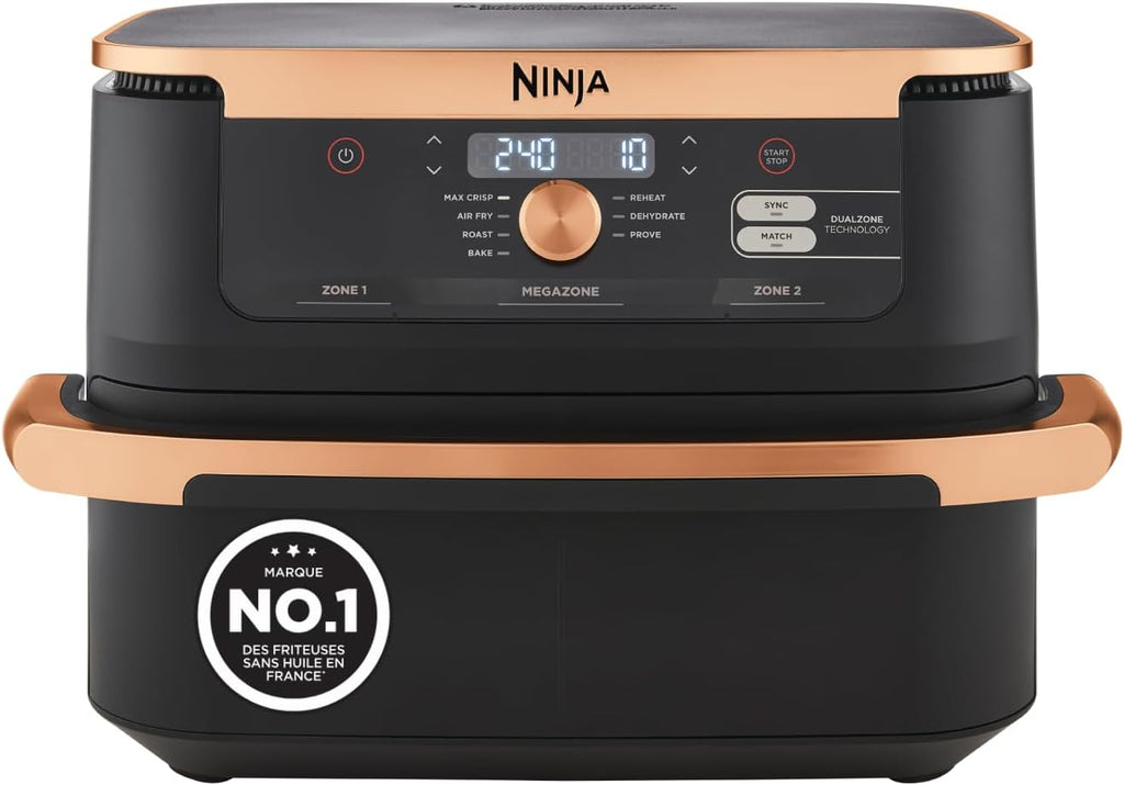 NINJA Foodi FlexDrawer Air Fryer, Dual Zone with Removable Divider, Large 10.4L Drawer, 7-in-1, Double Zone, Dishwasher Safe Non-Stick, Black & Copper, AF500EUCP