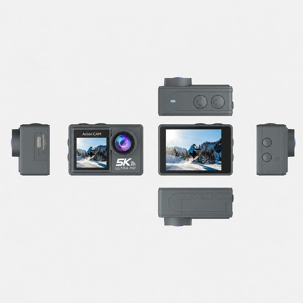 AONEGOLD Danxon 50MP Action Kamera 5K Dual Display EIS Stabilisierung 30m Wasserdicht mit Zubehör Grau