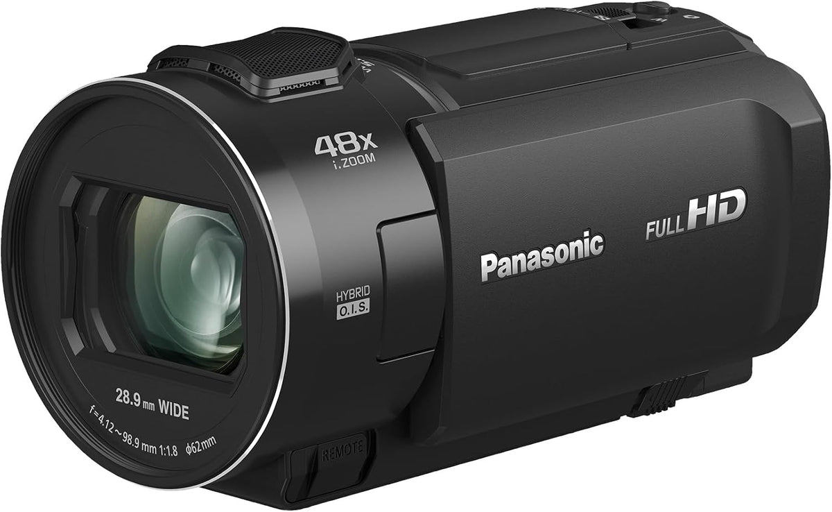 Panasonic HC-V900E-K Full HD Camcorder FHD Video 25mm F1.8 Wide Angle Lens 24X Optical Zoom Hybrid OIS+ HDR Zoom Microphone Touch Screen Black