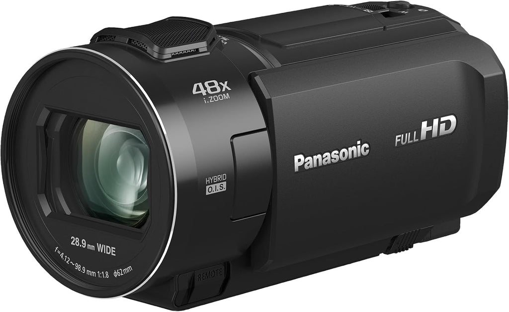 Panasonic HC-V900E-K Full HD Camcorder FHD Video 25mm F1.8 Wide Angle Lens 24X Optical Zoom Hybrid OIS+ HDR Zoom Microphone Touch Screen Black