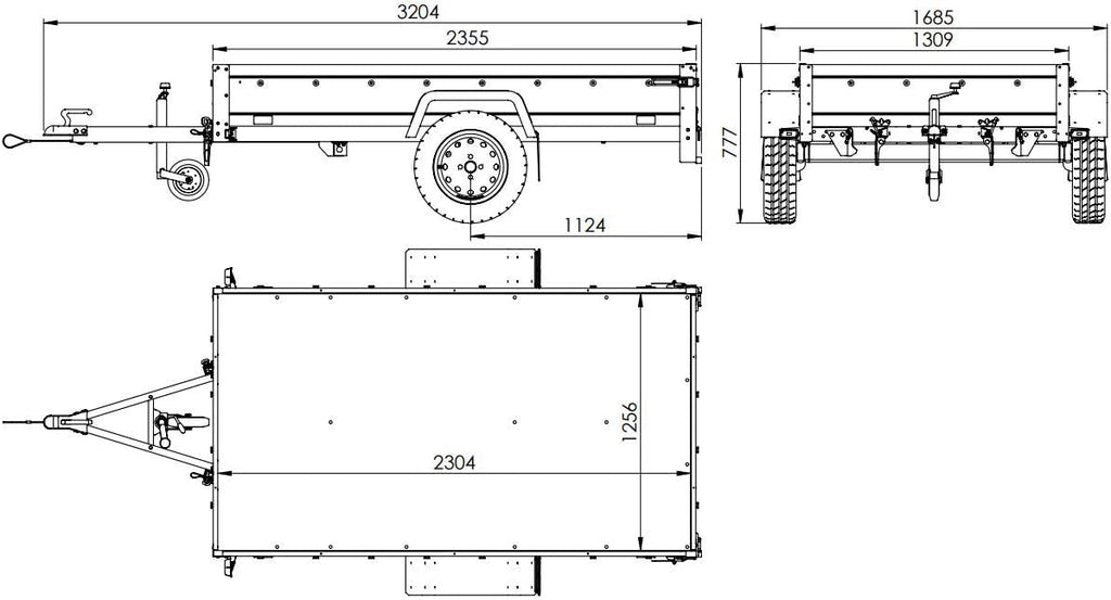 UNITRAILER Pkw Anhänger Kipper 230x125 Garden Trailer 230 Kipp, 750 kg Auto Anhänger mit Stützrad und zusätzlichen Bordwänden, idealer Autoanhänger 750kg