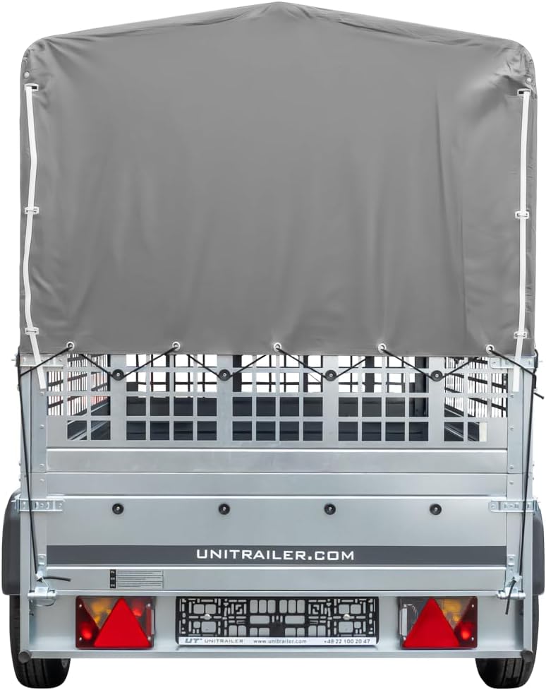 Garden Trailer 230 Hochplane 750 kg, Bügel grau, Autoanhänger mit Schutzgitter, Stützrad, Transportfläche 230cm x 125cm