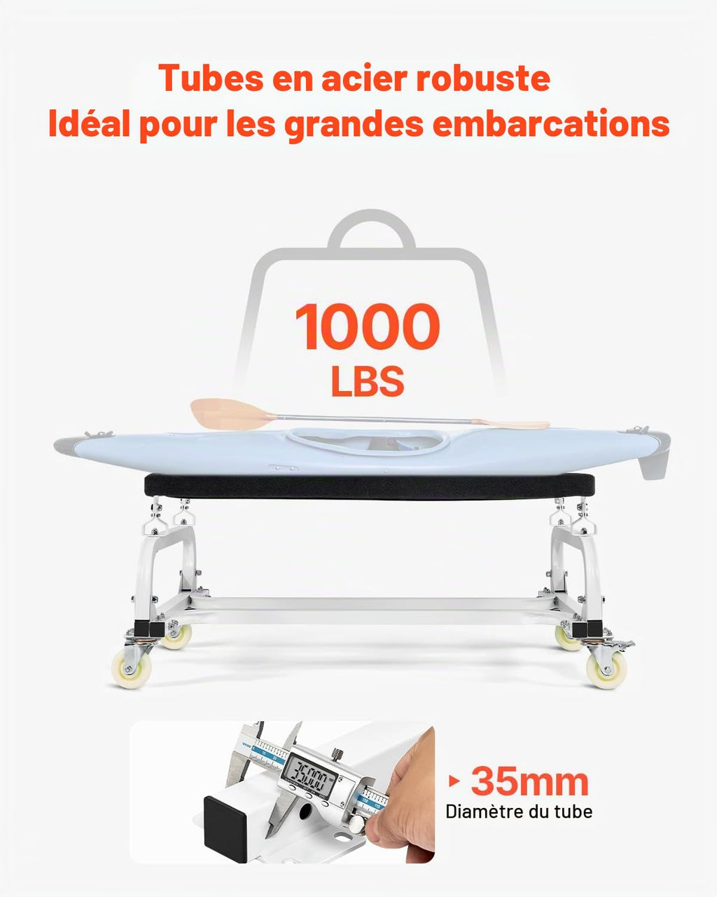 VEVOR Jet Ski Trolley, 454kg Capacity, Jet Ski Stand for Moving Boats, Heavy Duty Travel Cart, Adjustable Berth, 4 Casters, 2 Brakes, for Kayaks, Hovercraft