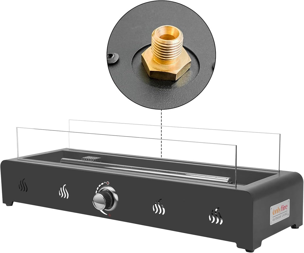 Onlyfire 72 cm Table Gas Fire Pit, 6.5 kW Propane Gas Table Fire with Rear Air Inlet, Glass Wind Protection and Lava Stone, Smokeless Table Fire Pit for Outdoor Garden Patio, Rectangular