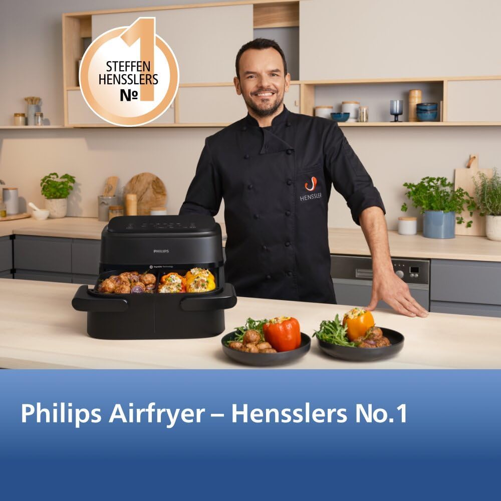 Philips 1000 Series NA154/00 Dual Basket Heißluftfritteuse 7,1L, 10 Funktionen, 2450W, Schwarz