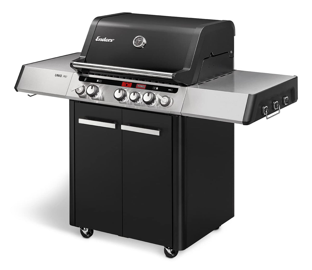 Enders® Gasgrill UNIQ 3 IK CRUSTER®, 3-Edelstahlbrenner, mehrstufige Drehregler, 800 °C TURBO ZONE™, SWITCH GRID™, HEAT RANGE™, SIMPLE CLEAN™, doppelwandige Garhaube, GN ½ Container #8700