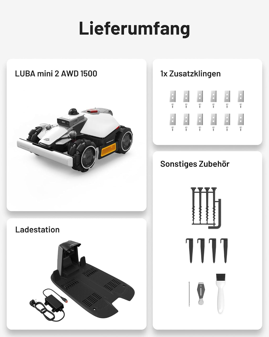 MAMMOTION LUBA mini 2 AWD 1500 Mähroboter ohne Begrenzungkabel+Garage&Stand
