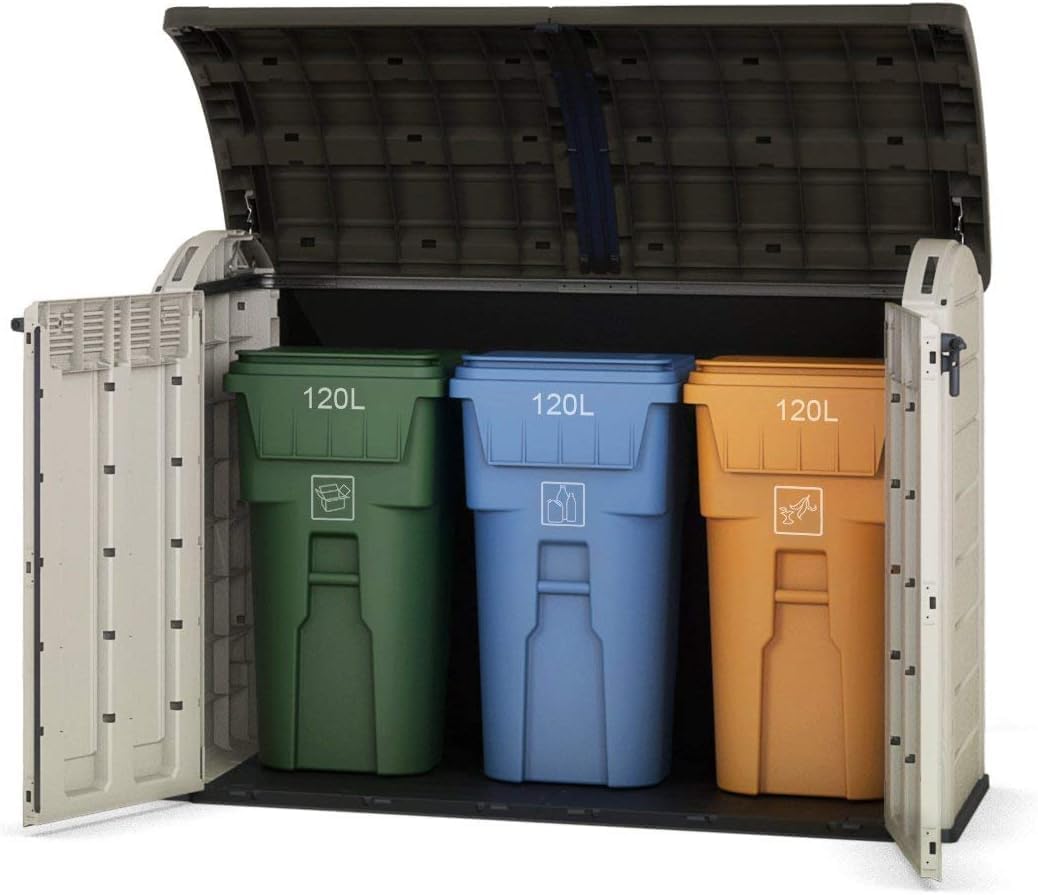 Keter Mülltonnenbox Store it Out Ultra, Holzoptik, Kunststoff, für 2X 360 Liter Mülltonnen, beige/braun