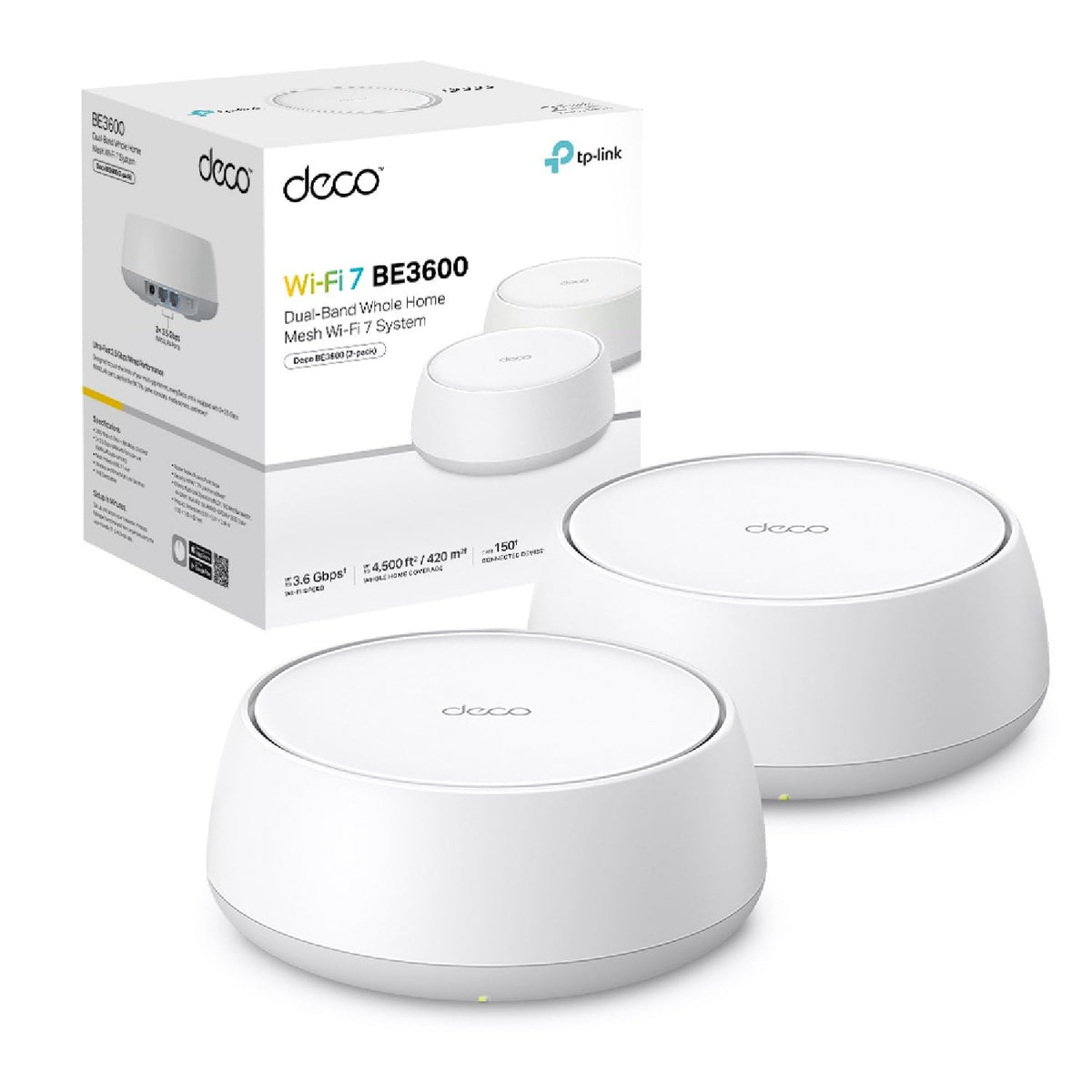TP-Link Deco Mesh WiFi 7, up to 3.6 Gbps, Pack of 1, Deco BE3600