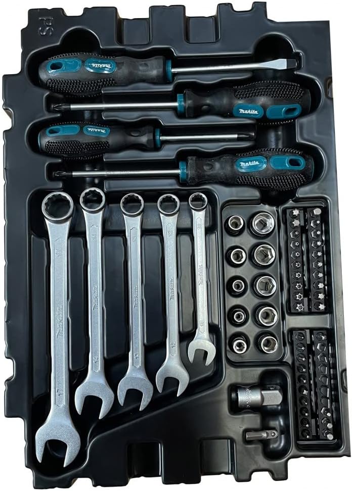 Makita E-11542 Werkzeug-Set 87-teilig im MAKPAC Gr.1, für Mechaniker, Handwerkzeug, Schraubendreher, Maulschlüssel, Bits, Stecknüsse, Ratsche