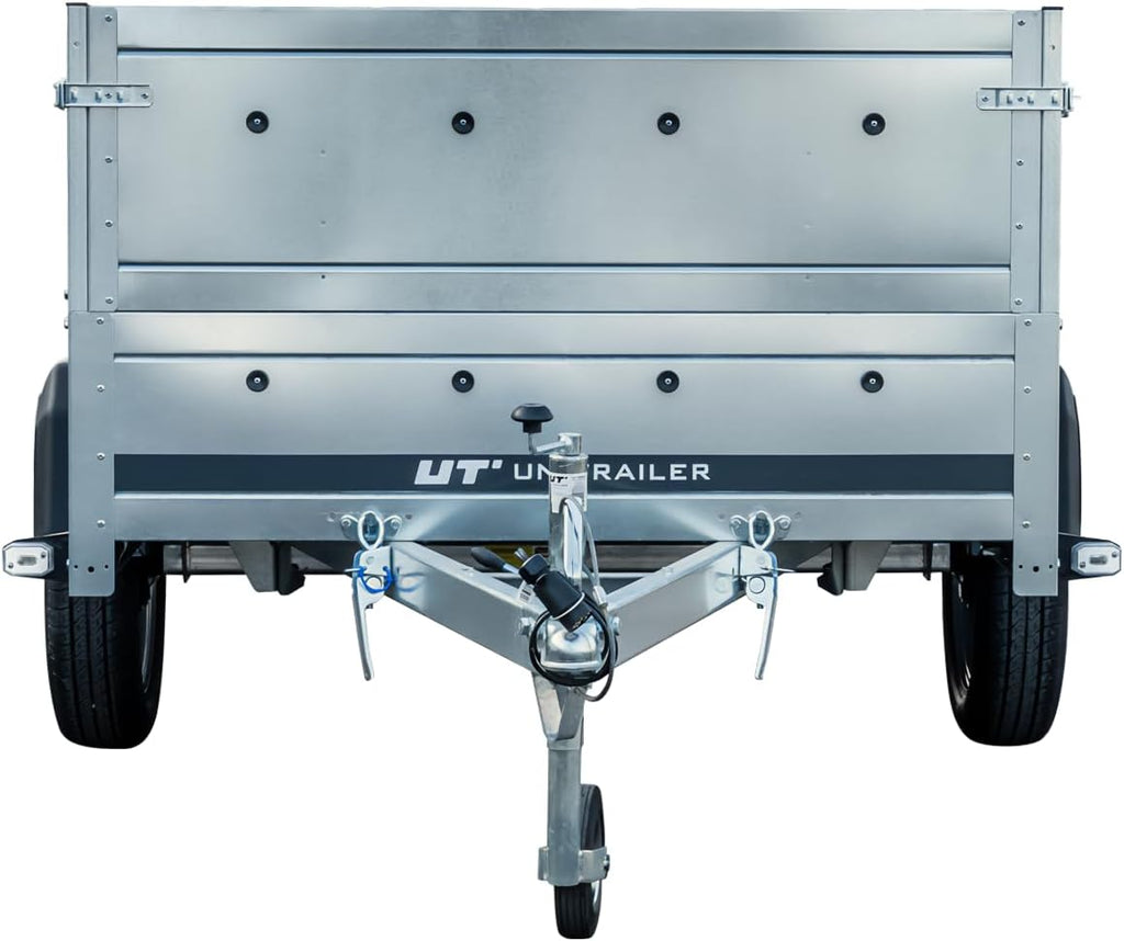 UNITRAILER Pkw Anhänger Kipper 230x125 Garden Trailer 230 Kipp, 750 kg Auto Anhänger mit Stützrad und zusätzlichen Bordwänden, idealer Autoanhänger 750kg