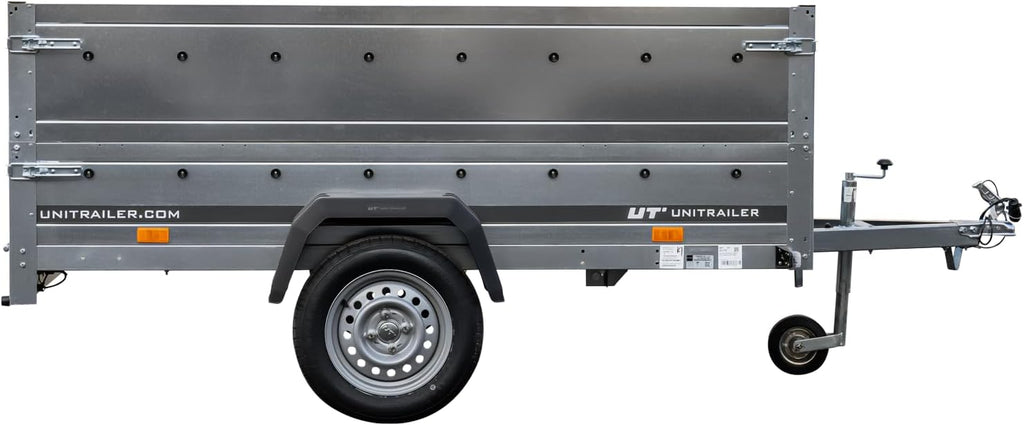 UNITRAILER Pkw Anhänger Kipper 230x125 Garden Trailer 230 Kipp, 750 kg Auto Anhänger mit Stützrad und zusätzlichen Bordwänden, idealer Autoanhänger 750kg