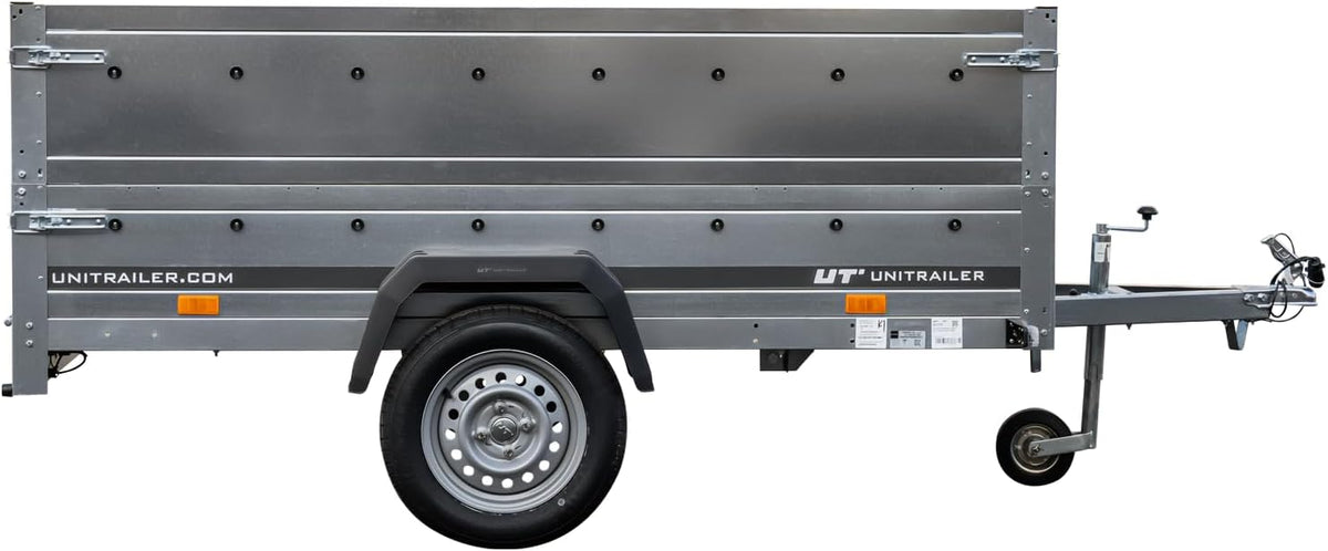 UNITRAILER Pkw Anhänger Kipper 230x125 Garden Trailer 230 Kipp, 750 kg Auto Anhänger mit Stützrad und zusätzlichen Bordwänden, idealer Autoanhänger 750kg