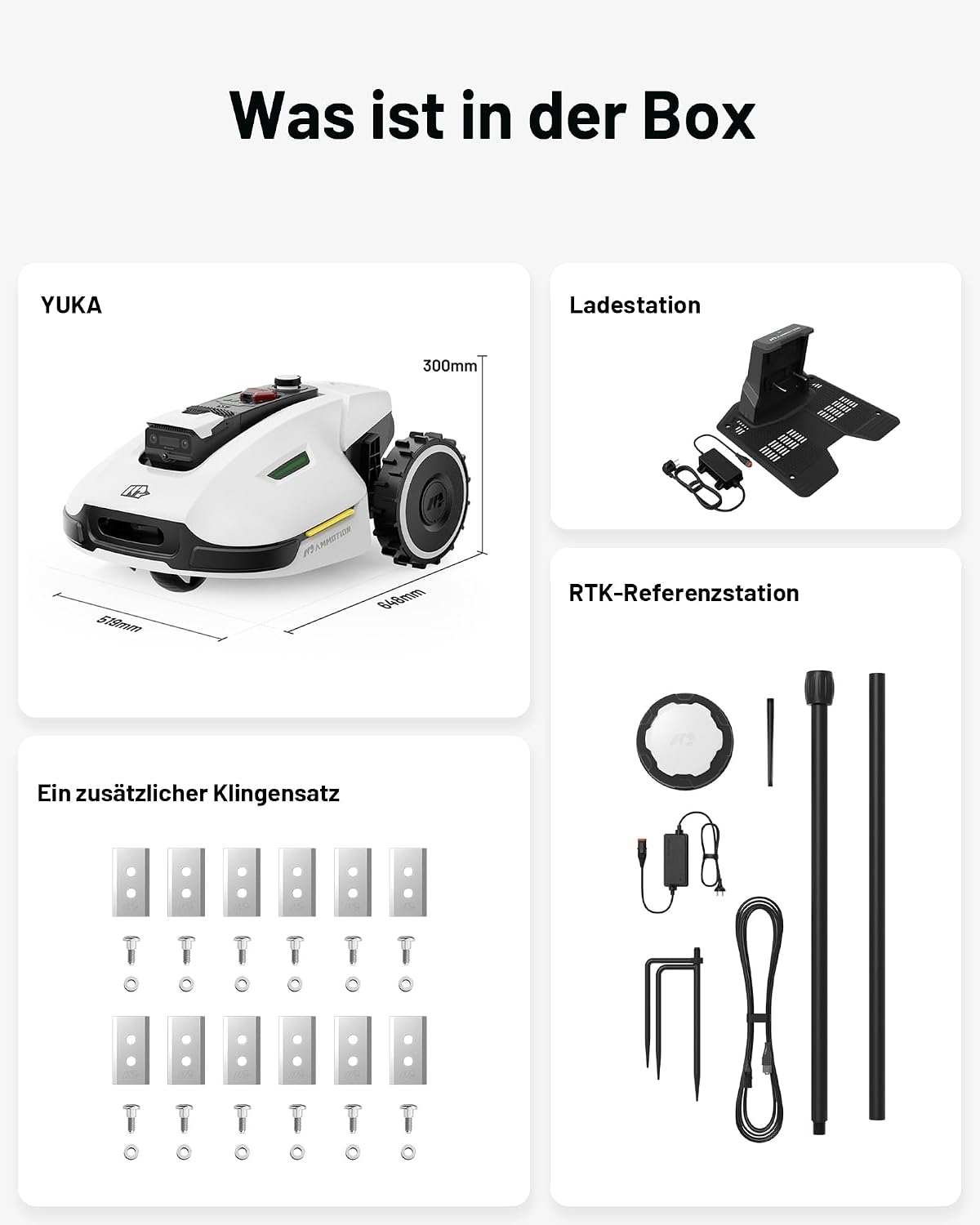MAMMOTION YUKA 2000 Mähroboter ohne Begrenzungskabel, Max. 2400m², NetRTK+Vision, Keine RTK-Antenne, Auto-Kartierung,2000m², Intelligenter Rasenmäher Roboter mit 4G-Modul, 50% Steigung(YUKA 2000)