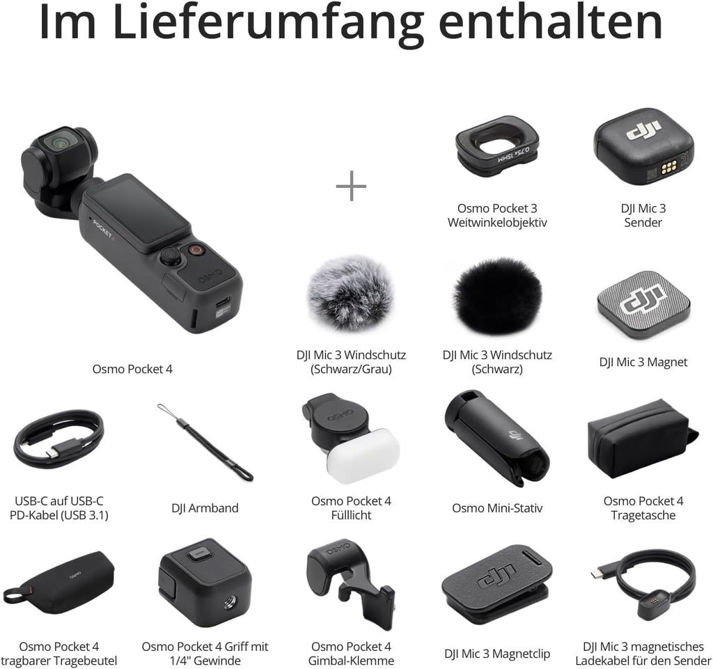 DJI Osmo Pocket 4 Kreativ Combo, Pocket Gimbal Vlog Kamera
