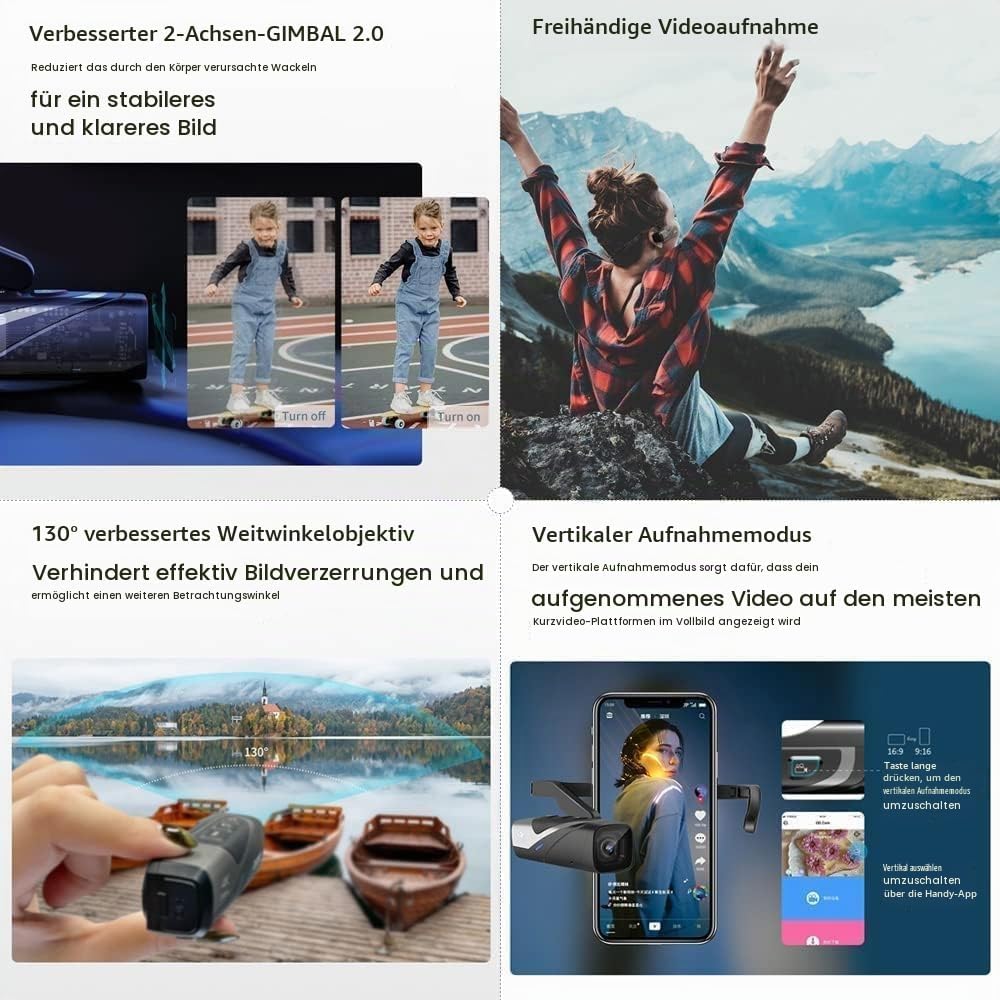 ORDRO Video Camera 4K EP8 Portable Camera POV Recording, Ultra HD 4K 60fps Camcorder with 1/2.8 Inch Sensor, 2-Axis Gimbal Stabiliser, 2.4/5G WiFi, with Remote Control and 64GB MicroSD Card