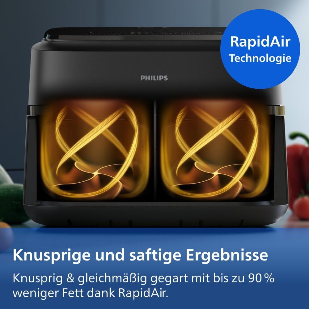Philips 1000 Series NA154/00 Dual Basket Heißluftfritteuse 7,1L, 10 Funktionen, 2450W, Schwarz