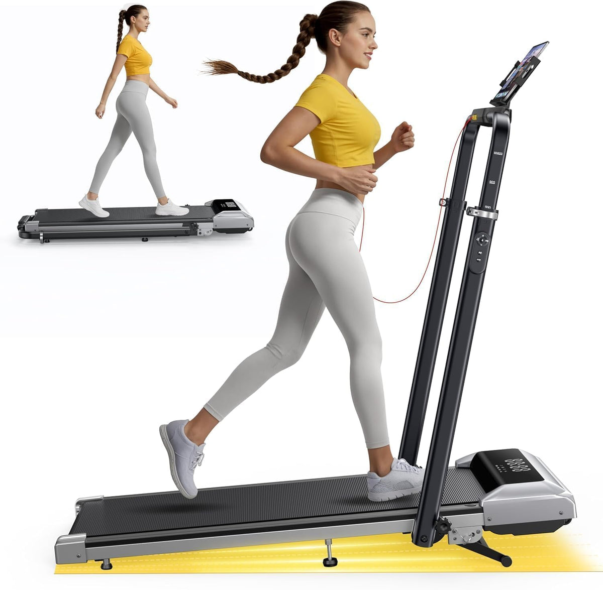 Laufband für Zuhause mit 12% Steigung, 12km/h, 6 in 1 Walking Pad, Klappbar Laufband mit 1150MM Einziehbares Steigrohr, 95°/105° Drehbarer Steigrohr, 2.5HP Leiser Motor, Fernbedienung und App